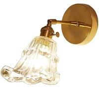 GWJKG Nordic Flower Brass Adjustable Sconce with E27 Base Clear Glass Vintage Gold Antique Light Fixture Wall Mounted Lamp for Bedroom Bathroom Living Room Farmhouse Bedside Hallway Porch