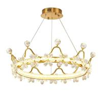 GWJKG Pink Crystal Chandelier for Bedroom Gold Princess Crown Chandelier for Kids Room Round Dimmable LED Pendant Light Fixture Large Nursery Ceiling Light for Children Room Girls Room(Gold)