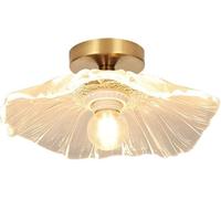 GWJKG Retro Leaf Chandelier, Nordic Brass Glass Chandelier, Semi-Recessed Installation, Suspended Ceilings, Cloakroom Accessories, Kitchen, Hallway, Family House, Entrance, Porch, Balcony(A)