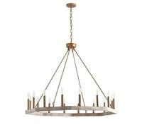 GWJKG Rustin Wagon Wheel Chandeliers Light Fixture Diam 39.37inch 16-Light Brushed Gold Chandeliers Farmhouse Wrought Iron Pendant Lighting for Living Room Kitchen Island Entryway