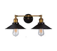 GWJKG Sconce, European Double Head Industrial Classic V-intage Indoor Sconces 2-light Black Matte Finish Shade Wall Lamp Lighting Compatible with Hallw