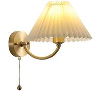 GWJKG Single Head Copper Lamp E26/E27 Gold Indoor Light Foldable Fabric Shade Wall for Bedroom Bedside Living Room Hotel with Pull Switch