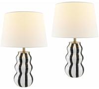 GWJKG Striped Ceramic Table Lamp Set of 2 Linen Shade Bedroom Nightstand and with Suitable for Living Room, Dormitory, Office,(Navy White)