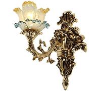 GWJKG style européen alliage de zinc sculpté lampe fixe salon chambre tenture décorative fleur abat-jour en verre applique murale Appliques murales