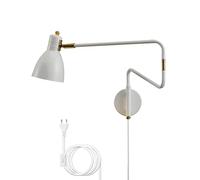 GWJKG Vintage Adjustable Indoor Wall Light with Switch, ° Rotating Bedside Reading Lamp, Metal Long Arm, 1.8m Cord, Retro Living Room, White Finish