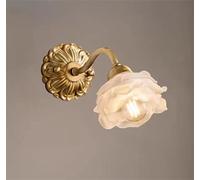GWJKG Vintage Brass Mid Century Gold Glass Flower with Gooseneck Frosted Rose Floral Antique Wall Lamp for Girls Bedroom Kids Living Dining Room Farmhouse and Hallway
