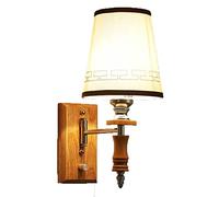 GWJKG Wall Sconce Northern Europe Solid Wood Wall Lamp Adjustable Metal Swing Arm Wall Lights Sconce Round Art Fabric Lampshade Wall Lantern for Living Dining Room Aisledor Reading Waterproof