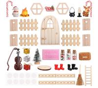 GWOLE 36 PCS Christmas Elf Door Fairy Door Kit Christmas Magic Miniature Accessories for Wall Door Decoration Xmas Party Outdoor Decor