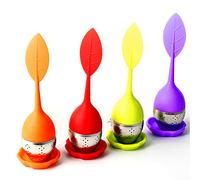 Gwolf Silicone Tea Infuser, Tea Strainer, Warmer Tea, Loose Leaf Tea Strainer, Silicone Handle Stainless Steel Strainer with Free Drip Tray, Tea Infuser, 4pcs