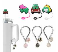 GWRFVIL Letter Charm Accessories for Stanley Cup with Handle, including Cute frog Straw Topper Cover Cap, Initial Letter Keychain Handle Charm with Butterfly for Stanley Tumbler (6PCS), M, Silicone