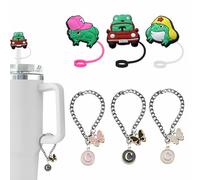 GWRFVIL Letter Charm Accessories for Stanley Cup with Handle, including Cute frog Straw Topper Cover Cap, Initial Letter Keychain Handle Charm with Butterfly for Stanley Tumbler (6PCS), M, Silicone