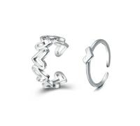 GWSGSFAS 2pcs/set Ring Simple Heart Adjustable Opening Gold Metal Ring Fashion Women Jewelry Accessories Party Gifts-black