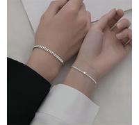 GWSGSFAS 2PCS Simple Fashion Stainless Steel Bracelet Set for Couple Unisex Women Men Lover Crystal Heart Silvery Chain Bracelets Jewelry-silver