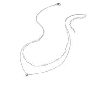GWSGSFAS Commuter Stacked Starburst Pearl Titanium Steel Double Layer Necklace, Gold and Silver Two-tone Clavicle Chain for Workplace Daily Wear (Silver)