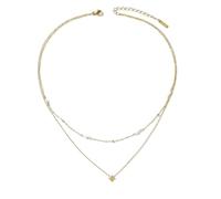 GWSGSFAS Commuter Stacked Starburst Pearl Titanium Steel Double Layer Necklace, Gold and Silver Two-tone Clavicle Chain for Workplace Daily Wear (Gold)