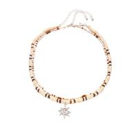 GWSGSFAS Fashion Coconut Shell Beaded Necklace, Hip Hop Sun Pendant Double-layer Stacked Clavicle Chain (Silver)