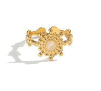 GWSGSFAS French Retro Small Exquisite Natural Stone Creative Flower Open Ring High-End-gold