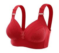 GWSGSFAS Non-Magnetic Thin Cup Glossy Bra Large Size No Underwire Comfortable Breathable Gathered Women's Underwear-Red-46 105BC