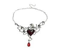 GWSGSFAS Punk Style Red Drip Oil Heart Pendant Necklace, 3D Carved Rose Neck Chain, Personalized Light Luxury Jewelry (Main image style)