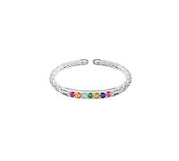 GWSGSFAS S925 Silver French Light Luxury Irregular Open Ring Inlaid with Colored Diamonds Sweet Small Ring High-End Tail Ring Female-silver-Adjustable opening