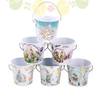 Gwtdtoad Easter Egg Hunt Bucket | Rabbit Design Storage Basket - Metal Candy Bucket with Handle,for Easter Spring Party Favors Candy Chocolate Storage