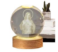 Gwtdtoad Jesus Crystal Ball Night Light Creative Glowing Crystal Crosses Ball Night Lamp with Wooden Base, USB Crosses Prayer Desktop Ornament for Home Bedroom Decor