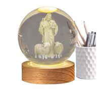 Gwtdtoad Jesus Crystal Ball Night Light Creative Glowing Crystal Crosses Ball Night Lamp with Wooden Base, USB Crosses Prayer Desktop Ornament for Home Bedroom Decor