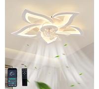GWYAJTU Design Ceiling Fans with Lamps Quiet Modern Dimmable LED Ceiling Fan with Lighting DC Reversible 6 Speed Ceiling Fans with Lights and Remote Control for Bedroom Living Room-White