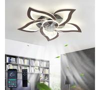 GWYAJTU Design Ceiling Fans with Lamps Quiet Modern Dimmable LED Ceiling Fan with Lighting DC Reversible 6 Speed Ceiling Fans with Lights and Remote Control for Bedroom Living Room-Black Wood Grain