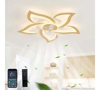 GWYAJTU Design Ceiling Fans with Lamps Quiet Modern Dimmable LED Ceiling Fan with Lighting DC Reversible 6 Speed Ceiling Fans with Lights and Remote Control for Bedroom Living Room-Wood Grain