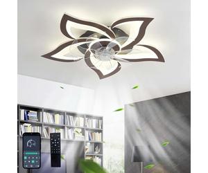 GWYAJTU Design Ceiling Fans with Lamps Quiet Modern Dimmable LED Ceiling Fan with Lighting DC Reversible 6 Speed Ceiling Fans with Lights and Remote Control for Bedroom Living Room-Black Wood Grain