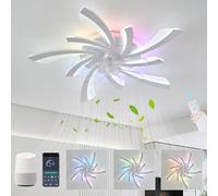 GWYAJTU RGB Ceiling Fans with Lights Alexa Compatible, Modern Flower Silent Light with Fan LED Dimmable, 6 Speed DC Motor Reversible Ceiling Fans with Lamps for Bedroom Living Room-White