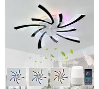 GWYAJTU RGB Ceiling Fans with Lights Alexa Compatible, Modern Flower Silent Light with Fan LED Dimmable, 6 Speed DC Motor Reversible Ceiling Fans with Lamps for Bedroom Living Room-Black