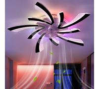 GWYAJTU RGB Ceiling Fans with Lights and Remote Control, Modern Flower Silent Light with Fan LED Dimmable, 6 Speed DC Motor Reversible Ceiling Fans with Lamps for Bedroom Living Room-Black