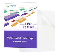 Gwybkq Clear Printable Vinyl Sticker Paper for Inkjet Printer,50 Sheets Transparent Decay Paper Clear Labels, Dries Quickly Vivid Colors,Tear & Scratch Resistant