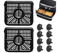 GWYXC 2PCS Air Fryer Crisper Plate for Ninja AF500UK 10.4L FlexDrawer, Replacement Grill Pan for Ninja Foodi DualZone MegaZone, Non-Stick Roasting Tray Accessories with Rubber Bumpers, Dishwasher Safe