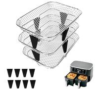 GWYXC Three Stackable Dehydrator Racks with spare clip and silicone feet, 7.4×5×1.7 Inch, Rectangle Double Air Fryer Accessories, Stainless Steel Air Fryer Accessories