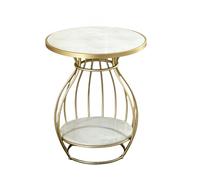 GWZHQIF Round 2-Tier Marble Side Table, Gold Cage-Shape Metal Frame End Table, Multi-Use Coffee Table Bedside Desk for Living Room Bedroom Balcony Office(Size:55x55x63cm)