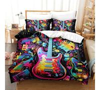 GWZOYTTDE Guitar 3D Printed Quilt Cover 3 Pieces Bed Duvet Set Soft Easy Care with Zipper Closure，Pillowcases for Teens And Adults Double（200x200cm）