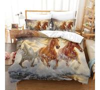 GWZOYTTDE Quilt Cover White Horse Decorative Duvet Cover Antibacterial Comforter Cover Polyester Microfiber 3pc With Pillow Cases Bedding Set for Boys Adult Double（200x200cm）