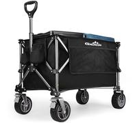 GXCROR Beach Trolley Cart Big Wheels Folding 100kg Capacity Wagon,Festival Fishing Pull Along Camping Garden Trolley on Wheels for Picnic (130L-Black)