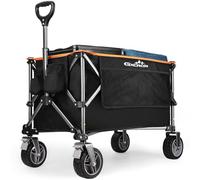 GXCROR Beach Trolley Cart Big Wheels Folding 100kg Capacity Wagon,Festival Fishing Pull Along Camping Garden Trolley on Wheels for Picnic (130L-Black+Orange edging)