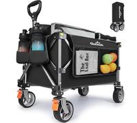 GXCROR Collapsible Trolley Cart 100L Heavy Duty Folding Wagon with 13cm Wide Wheels & Removable Wheels, Beach Utility Cart with Brakes & Side Pockets
