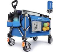 GXCROR Folding Trolley Cart 100L Heavy Duty Collapsible Wagon with 13cm Wide Wheels & Removable Wheels, Beach Utility Cart with Brakes & Side Pockets