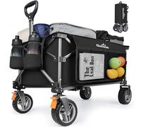 GXCROR Folding Trolley Cart - 140L Heavy Duty Collapsible Wagon with Removable 14.5cm diameter & 6cm Wide Wheels for Camping, Beach, Gardening, 130kg Capacity
