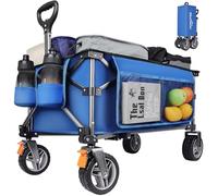 GXCROR Folding Trolley Cart - 140L Heavy Duty Collapsible Wagon with Removable 14.5cm Wide Wheels for Camping, Beach, Gardening, 130kg Capacity