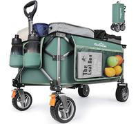 GXCROR Folding Trolley Cart - 140L Heavy Duty Collapsible Wagon with Removable 14.5cm diameter & 6cm Wide Wheels for Camping, Beach, Gardening, 130kg Capacity
