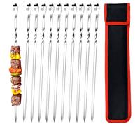 GXFCING 20 Pack Kebab Skewers 304 Stainless Steel BBQ Skewer 40cm Reusable Flat Metal Skewers for Kebabs with Storage Bag