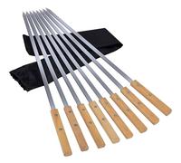 GXFCING 21.7"/55cm Flat Kebab Skewers 8 Pack Stainless Steel Barbecue Skewers with Wooden Handle Extra Long Metal Turkish Adana BBQ Skewers for Grilling