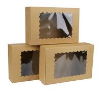 GXFCING 24 Pack Kraft Bakery Boxes with Window 9” x 6” x 2.5” Cookie Boxes Brown Packaging Gift Box for Pastry Biscuit Macaron Pie Candy Donuts